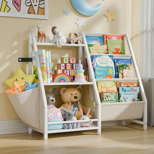 Toddler Bookshelf with Toy Storage Bins